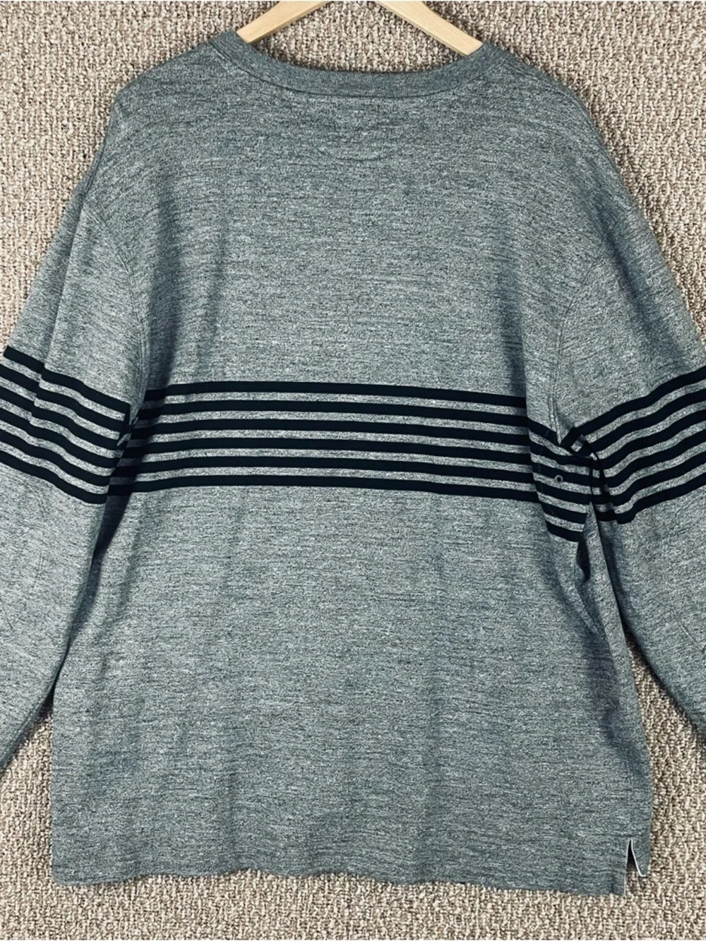 J CREW Oarsman Shirt Men XL Gray Stripe Heavyweight Elbow Patch Cotton T342
